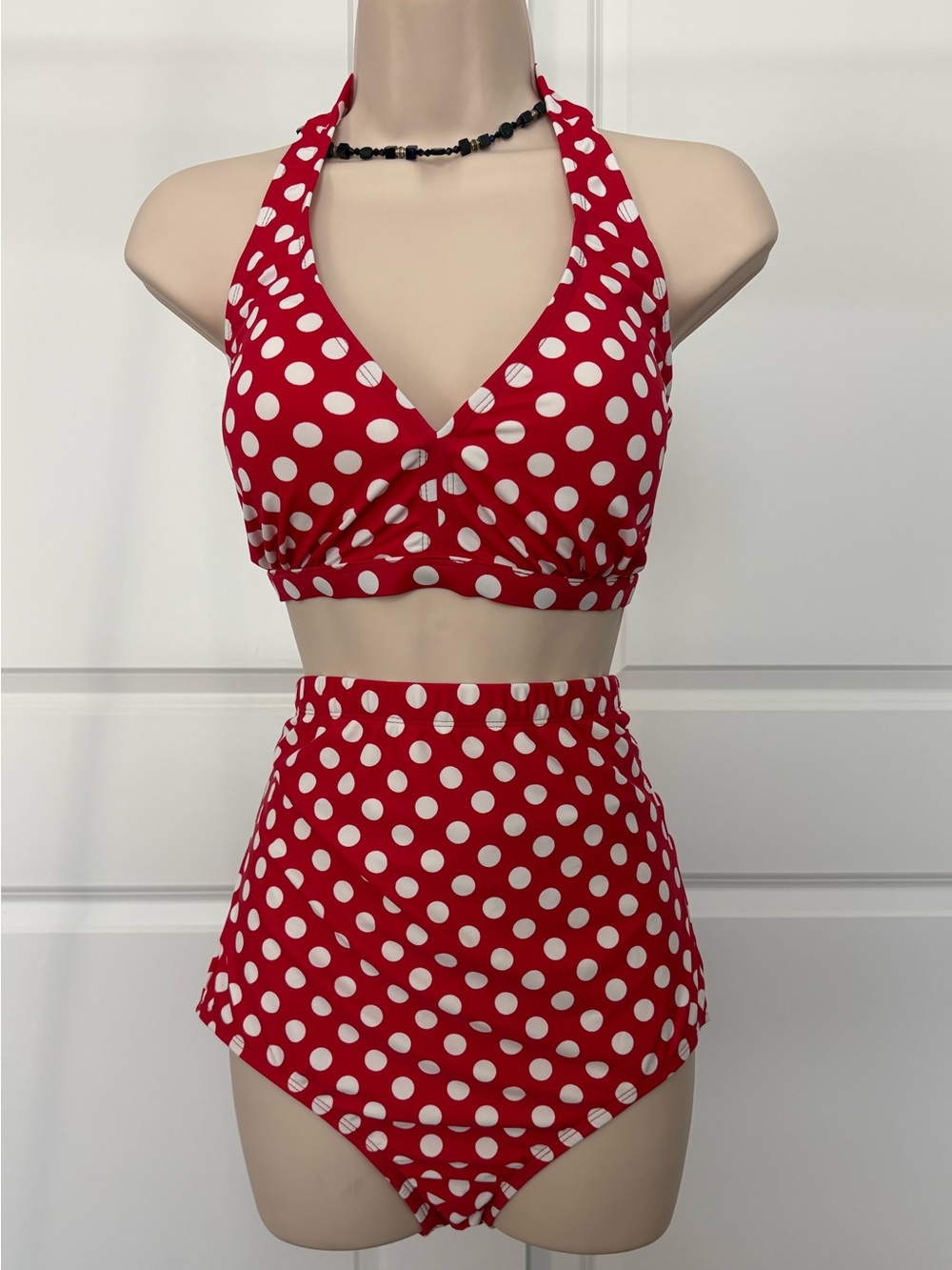 Retro Style Red & White Polka Dot High-Waist Bikini Set Size 14 - NEW WITH TAGS!